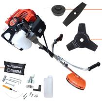 Roçadeira Multifunções Terra GRHB-430 Bipartida À Gasolina 2T 43cc 1,7HP de Potência 12.000rpm Aparador de Grama de Alta Performance Completa Com Carretel de Nylon + Lâmina Facão + Lâmina 3 Pontas