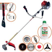 Roçadeira Podador de Grama À Gasolina Kawashima BCJ620L 62cc 10.000rpm Completa Multifunções Com Carretel + Faca 2 Pontas + Faca 3 Pontas + Faca 40 Dentes + Faca 80 Dentes + Escova de Aço + ÓLEO STIHL