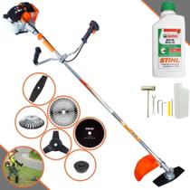 Roçadeira Podador de Grama À Gasolina Vulcan VR430S 43cc 10000rpm Completa Multifunções C/ Carretel Nylon + Faca 2 Pontas + Faca 3 Pontas + Faca 40 Dentes + Faca 80 Dentes + Escova de Aço + ÓLEO STIHL