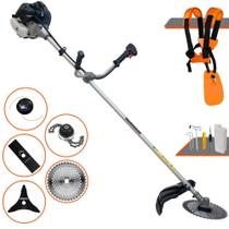 Roçadeira Podador de Grama Completa Anmax CG430B À Gasolina 2 Tempos 43cc 1,7HP Lateral Alta Potência e Rotação Com Cabeçote de Nylon e Lâmina Facão + Lâmina 3 Pontas, Lâmina Circular e Trimmer
