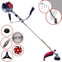 Roçadeira Podador de Grama Completa Kawashima BCJ431L À Gasolina 2T 43cc 1,7HP Alta Rotação e Performance Com Carretel de Nylon + Lâmina 2 Pontas + Lâmina 3 Pontas + Lâmina 6 Pontas + Lâmina 40 Dentes