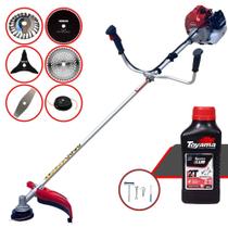 Roçadeira Podador de Grama Kawashima BCJ521-L À Gasolina 52cc 2,5HP 6 Em 1 Com Carretel e Lâmina Facão + EXTRA Faca 3 Pontas, Faca 40 Dentes, Faca 80 Dentes, Escova de Aço 24 Cerdas + ÓLEO TOYAMA 2T