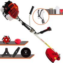 Roçadeira Podador de Grama Kawashima KW52L À Gasolina Motor 2 Tempos 52cc 2,5HP Alta Rotação Completa Com Carretel Nylon e Lâmina 3 Pontas + Kit Lâmina 2 Pontas, Lâmina 6 Pontas e Lâmina 80 Dentes