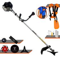 Roçadeira Profissional À Gasolina Anmax CG430B Motor 2T 43cc 1,7HP Alta Rotação e Potência Completa Com Carretel de Nylon e Lâmina Facão + Kit Extra Lâmina 3 Pontas, Lâmina 6 Pontas e Lâmina 80 Dentes