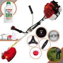 Roçadeira Profissional À Gasolina Kawashima KW43L 43cc 1,7HP Com 6 Opções de Cortes, Carretel + Faca 2 Pontas + Faca 3 Pontas + Faca 40 Dentes Vídea + Faca 80 Dentes + Escova de Aço + ÓLEO STIHL 2T
