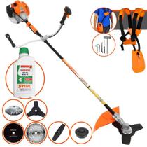 Roçadeira Profissional À Gasolina Vulcan VR520H 52cc 2,5HP Com 6 Opções de Cortes, Carretel + Faca 2 Pontas + Faca 3 Pontas + Faca 40 Dentes de Vídea + Faca 80 Dentes + Escova de Aço + ÓLEO STIHL 2T