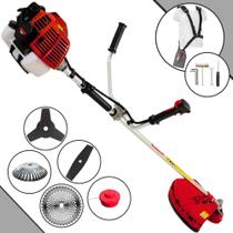 Roçadeira Profissional Completa Kawashima KW43L 43cc 1,7HP Máquina de Corta Grama Para Todos os Tipos de Trabalho Com Lâmina Facão + Lâmina 3 Pontas + Lâmina 40 Dentes de Vídea + Disco Escova de Aço