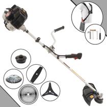Roçadeira Profissional Completa Kawashima KW52LE 52cc 2,5HP Máquina de Corta Grama Para Todos os Tipos de Trabalho Com Lâmina Facão + Lâmina 3 Pontas + Lâmina 40 Dentes de Vídea + Disco Escova de Aço