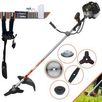 Roçadeira Profissional Completa Terra GRH430 43cc 1,7HP Máquina de Corta Grama Para Todos os Tipos de Trabalho Com Lâmina Facão + Lâmina 3 Pontas + Lâmina 40 Dentes de Vídea + Disco Escova de Aço