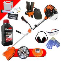 Roçadeira Profissional GR520XP Terra Á Gasolina 2T 52cc 2,5HP Com Cabeçote Nylon e Lâmina Circular de Vídia 40 Dentes + KIT EPI C/ Abafador de Ruído, Óculos e Luva de Tecido + ÓLEO 2 TEMPOS TOYAMA