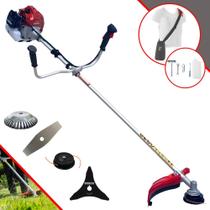 Roçadeira Profissional Kawashima BCJ431-L À Gasolina Motor 2 Tempos 43cc 1,7HP 10.000rpm Completa Para Todos os Tipos de Trabalho Com Lâmina Facão + Lâmina 3 Pontas + Escova de Aço Circular + Carretel