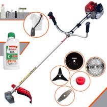 Roçadeira Profissional Kawashima BCJ620L À Gasolina 62cc 3HP de Potência 10.000rpm Completa Com Carretel Nylon + Lâmina 2 Pontas + Lâmina 3 Pontas + Lâmina 40 Dentes + Lâmina 80 Dentes + ÓLEO STIHL