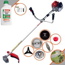 Roçadeira Profissional Kawashima BCJ620L À Gasolina 62cc 3HP de Potência 6 Em 1 Com Carretel e Lâmina Facão + EXTRA Faca 3 Pontas, Faca 40 Dentes, Faca 80 Dentes, Escova de Aço 24 Cerdas + ÓLEO STIHL