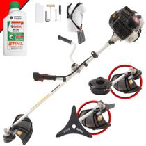 Roçadeira Profissional Lateral Kawashima KW52-LE Série E À Gasolina 2T 52cc 2,5HP Robusta de Alta Performance e Potência Com Lâmina 3 Pontas e Carretel Nylon + ÓLEO CASTROL STIHL 2T