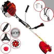 Roçadeira Profissional Lateral Kawashima KW52L À Gasolina 52c 2,5HP + Faca 2 Pontas 330mm + Faca 40 Dentes 255mm + FRoçadeira Kawashima KW52-L À Gasolina 52cc 2T 2,5HP 10.000rpm Profaca 6 pontas 250mm