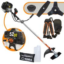 Roçadeira Profissional Terra GRH-520 À Gasolina 2 Tempos 52cc 2,5HP de Alta Rotação e Performance Máquina de Corta Grama Com 3 Opções de Cortes Cabeçote de Nylon + Lâmina Facão + Lâmina 3 Pontas