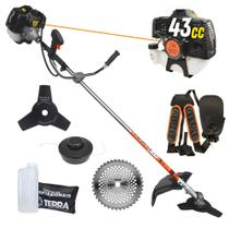Roçadeira Profissional Terra GRH430 À Gasolina Motor 2 Tempos 43cc 1,7HP de Potência Alta Rotação e Performance Com 3 Opções de Corte Carretel de Nylon + Lâmina 3 Pontas + Lâmina 40 Dentes de Vídea