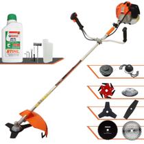 Roçadeira Profissional Vulcan VR620H À Gasolina 62cc 3HP + Facas 2 Pontas 40 Dentes 80 Dentes 6 Pontas Trimmer + Escova 38 Cerdas + Óleo Sthil