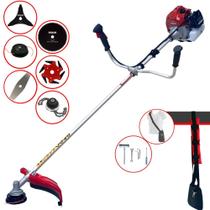 Roçadeira Robusta À Gasolina Kawashima BCJ431-L 43cc 1,7HP de Alta Rotação Com 6 Opções de Cortes Carretel de Nylon + Lâmina Facão + Lâmina 3 Pontas + Lâmina 6 Pontas + Lâmina 80 Dentes + Trimmer