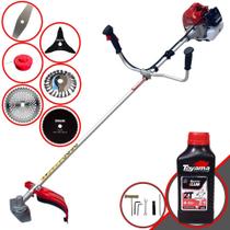 Roçadeira Robusta À Gasolina Kawashima BCJ620L 62cc 10.000rpm Aparador de Grama Completo Com Carretel + Faca 2 Pontas + Faca 3 Pontas + Faca 40 Dentes + Faca 80 Dentes + Escova de Aço + ÓLEO TOYAMA