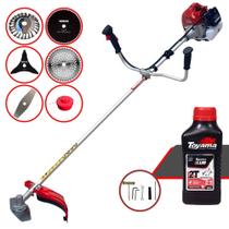 Roçadeira Robusta À Gasolina Kawashima BCJ620L 62cc 3HP de Alta Rotação e Performance Com 6 Opções de Cortes Carretel + Facas 2 Pontas, 3 Pontas, 40 Dentes, 80 Dentes + Escova de Aço + ÓLEO TOYAMA