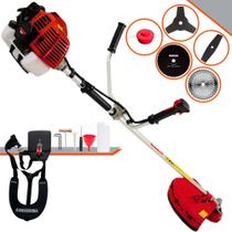 Roçadeira Robusta À Gasolina Kawashima KW52L 52cc 2,5HP 10.000rpm Para Todos os Tipos de Trabalhos Com Carretel de Nylon + Lâmina Facão + Lâmina 3 Pontas + Lâmina 40 Dentes Vídea + Lâmina 80 Dentes