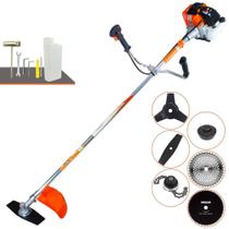 Roçadeira Robusta À Gasolina Vulcan VR430S 2T 43cc 1,7HP Alta Rotação Com Carretel e Lâmina Facão + Kit Extra Lâmina 3 Pontas, Disco Circular 40 Dentes de Vídea, Disco Circular 80 Dentes e Trimmer Roçadeira Robusta À Gasolina Vulcan VR430S 2T 43cc 1,7HP Alta Rotação Com Carretel e Lâmina Facão + Kit Extra Lâmina 3 Pontas, Disco Circular 40 Dentes de Vídea, Disco Circular 80 Dentes e Trimmer