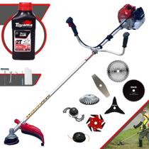 Roçadeira Robusta Kawashima BCJ431L 43cc 1,7HP 8 Em 1 Com Carretel e Faca 2 Pontas + Kit Faca 3 Pontas, Faca 6 Pontas, Faca 40 Dentes Vídea, Faca 80 Dentes e Trimmer + Escova de Aço + ÓLEO TOYAMA 2T