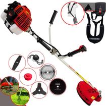 Roçadeira Robusta Kawashima KW52L À Gasolina 52cc 2,5HP 10.000rpm Para Todos os Tipos de Trabalho Com Carretel e Lâmina 3 Pontas + Lâmina Facão + Lâmina 40 Dentes Vídea + Lâmina 80 Dentes + Trimmer