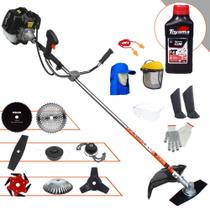 Roçadeira Terra GRH520 À Gasolina 52cc 2,5HP 6.500rpm 8 Em 1 Com Carretel + Facas 2 Pontas, 3 Pontas, 6 Pontas, Disco 40 Dentes Vídea, Disco 80 Dentes, Trimmer e Escova de Aço + EPI + ÓLEO TOYAMA 2T