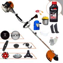 Roçadeira Terra GRHB-430 Bipartida 43cc 1,7HP Para Todos os Tipos de Trabalhos Com Facas 2 Pontas, 3 Pontas, 6 Pontas, 40 Dentes Vídea, 80 Dentes, Trimmer, Escova e Carretel + EPI + ÓLEO TOYAMA 2T