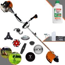 Roçadeira Terra GRHB430 Bi-Partida 43cc 1,7HP Alta Potência C/ Carretel Nylon e Faca 2 Pontas + Kit Faca 3 Pontas, Faca 6 Pontas, Faca 40 Dentes Vídea, Faca 80 Dentes, Trimmer e Escova + ÓLEO STIHL 2T