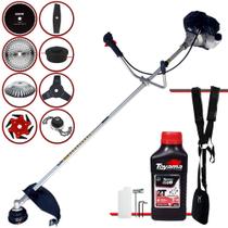Roçadeira Toyama RT43LB25A 43cc 1,7HP Com Carretel + Faca 2 Pontas, 3 Pontas, 6 Pontas, 40 Dentes, 80 Dentes, Trimmer e Escova de Aço + ÓLEO TOYAMA 2T