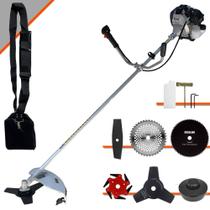 Roçadeira Toyama TBC43H À Gasolina 2T 43cc 1,7HP 6 Em 1 Com Carretel, Faca 2 Pontas + Faca 3 Pontas + Faca 6 Pontas + Faca 40 Dentes + Faca 80 Dentes