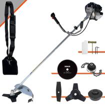 Roçadeira Toyama TBC43H À Gasolina 43cc 1,7HP Com 5 Opções de Corte Com Carretel de Nylon + Faca 2 Pontas + Faca 3 Pontas + Faca 80 Dentes + Trimmer