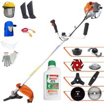 Roçadeira Vulcan VP430P À Gasolina 43cc 1,7HP Ideal À Todos os Tipos de Trabalhos C/ Carretel + Facas 2 Pontas + 3 Pontas + 6 Pontas + 40 Dentes Vídea + 80 Dentes + Trimmer + Escova + EPI + ÓLEO STIHL