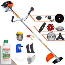 Roçadeira Vulcan VR430S 43cc 1,7HP Alta Potência 8 Em 1 Com Carretel e Faca 2 Pontas + Kit Faca 3 Pontas, Faca 6 Pontas, Disco 40 Dentes de Vídea, Disco 80 Dentes, Trimmer e Escova + EPI + ÓLEO STIHL