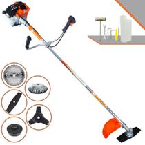 Roçadeira Vulcan VR430S À Gasolina 2 Tempos 43cc 1,7HP 10000rpm Multifuncional Completa Com Carretel de Nylon e Lâmina Facão + EXTRA Lâmina 3 Pontas, Lâmina 40 Dentes de Vídea e Escova de Aço Circular