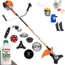 Roçadeira Vulcan VR520H À Gasolina 52cc 2,5HP Ideal À Todos os Tipos de Trabalhos C/ Carretel + Facas 2 Pontas + 3 Pontas + 6 Pontas + 40 Dentes Vídea + 80 Dentes + Trimmer + Escova + EPI + ÓLEO STIHL