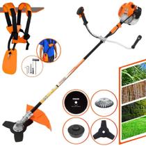 Roçadeira Vulcan VR520H À Gasolina Motor 2 Tempos 52cc 2,5HP 10000rpm Podador de Grama Profissional Completo 4 Em 1 Com Carretel de Nylon + Lâmina 3 Pontas + Lâmina 80 Dentes + Escova de Aço 38 Cerdas