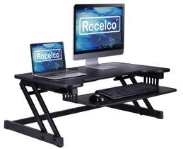 Rocelco Conversor de Mesa Ajustável Deluxe de 95,25 cm - Suporte Rápido para Sentar e Ficar em Pé com Suporte para Dois Monitores - Estação de Trabalho com Assistência a Gás - Bandeja Retrátil Grande para Teclado - Preto (R DADRB)