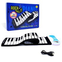 Rock and Roll It - Piano. Teclado de piano de brinquedo clássico flexível Roll Up para crianças. Piano portátil de silicone com rolo manual de 49 teclas. Flexível e dobrável.