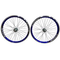 Roda 20 36f Aro Aero Azul Raio Fino Cubo Ferro (par)