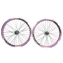 Roda 20 36f Aro Aero Rosa Raio Fino Cubo Ferro (par)