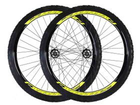 Roda 29 vzan vnine 36f preto amarelo cubo k7 pneus e câmaras