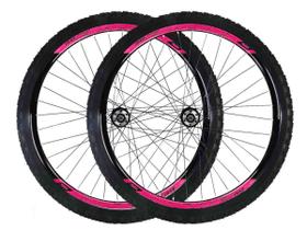 Roda 29 vzan vnine 36f preto e rosa com cubo k7 pneu câmara