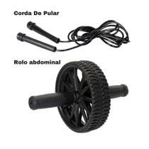 Roda Abdominal Fitness Exercício Funcional Corda de Pular Ajustável Treino Kit