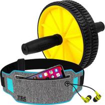 Roda Abdominal + Pochete Corrida Celular Academia Treino Fit