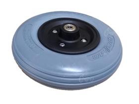 Roda aro 8 dianteira para cadeira de rodas motorizadas - pneu maciço cinza (200x50) Roda aro 8 dianteira para cadeira de rodas motorizadas - pneu maciço cinza (200x50)