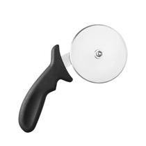 Roda cortadora de pizza em aço inoxidável com alça preta ergonômica Roda cortadora de pizza em aço inoxidável com alça preta ergonômica